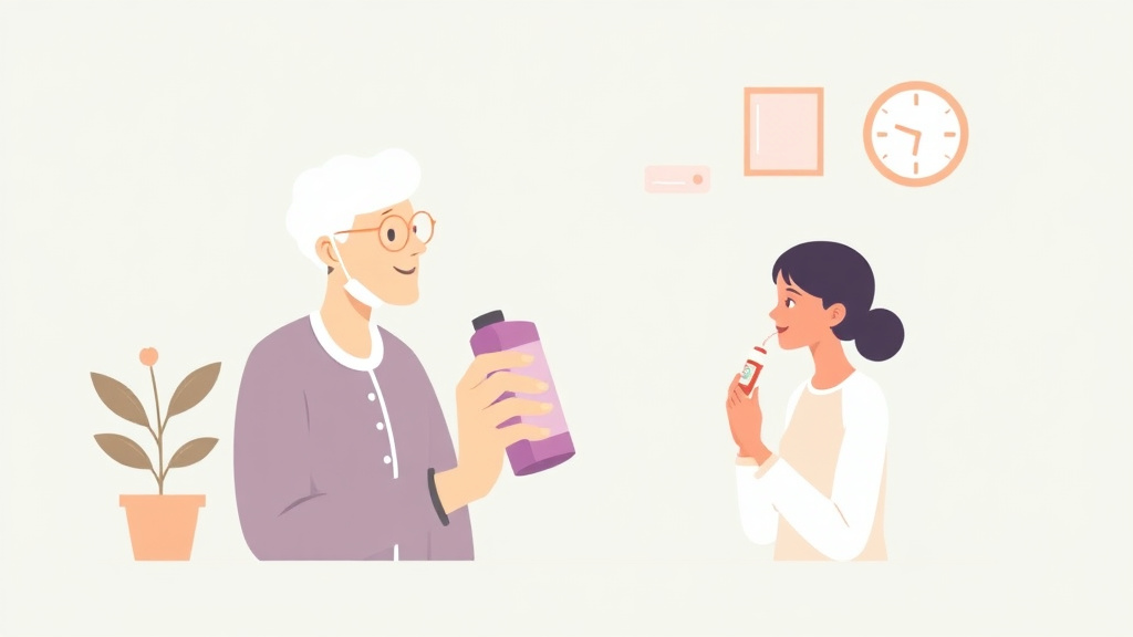 Clear illustration of COPD Medication Inhaler Guide with supporting details