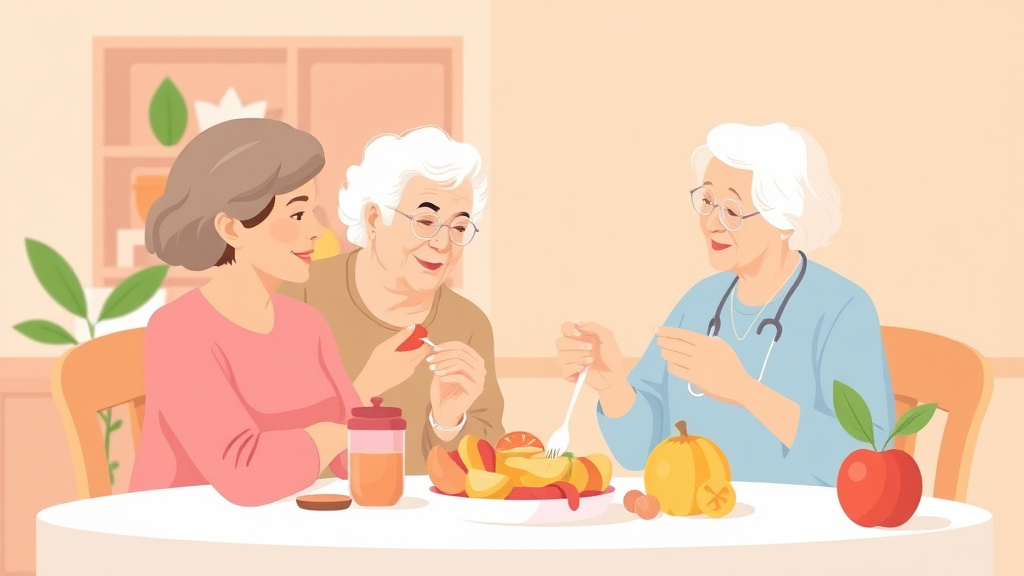A professional illustration depicting dementia and Nutrition Eating Challenges
