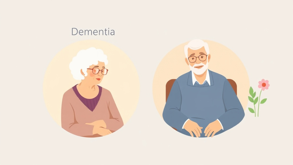 Illustration breaking down the fundamentals of dementia vs. Normal Aging Memory Loss