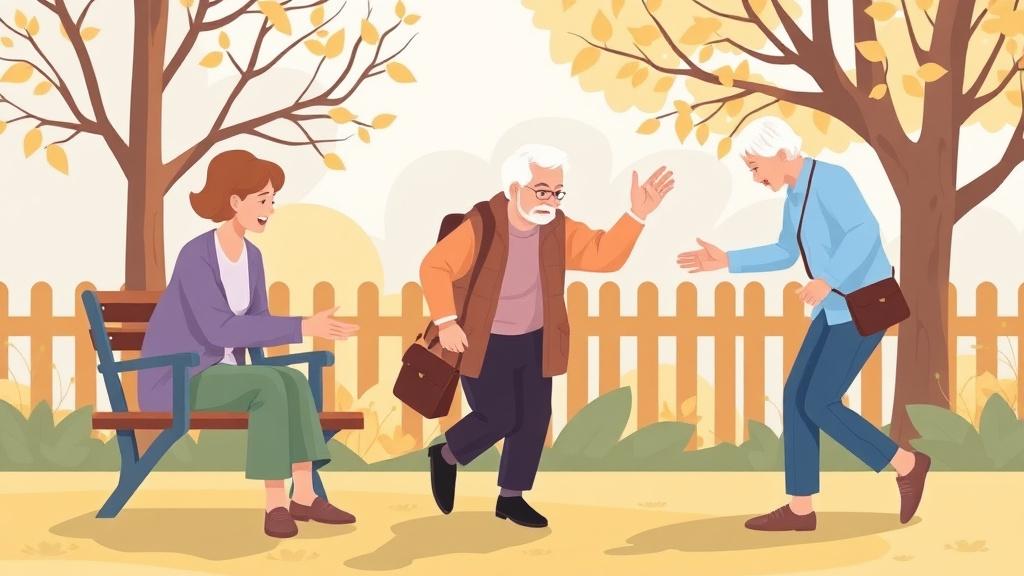 A professional illustration depicting outdoor Fall Prevention for Seniors