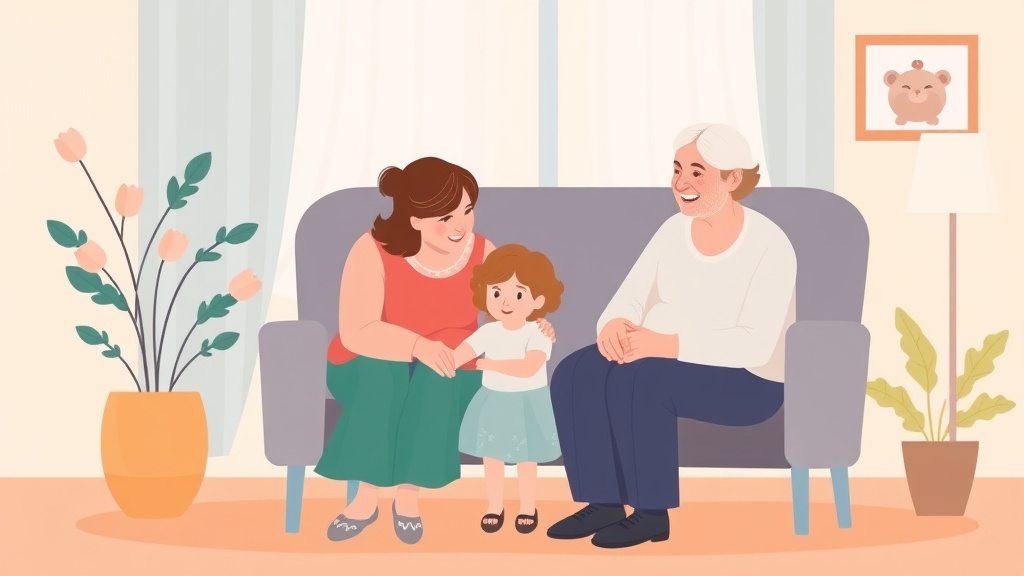 A professional illustration depicting grandchildren Role in Elder Care