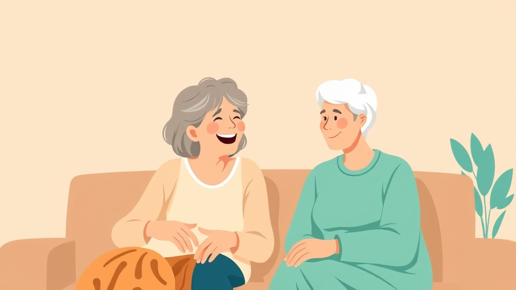 Visual overview of caregiver Humor and Laughter Therapy with key concepts highlighted