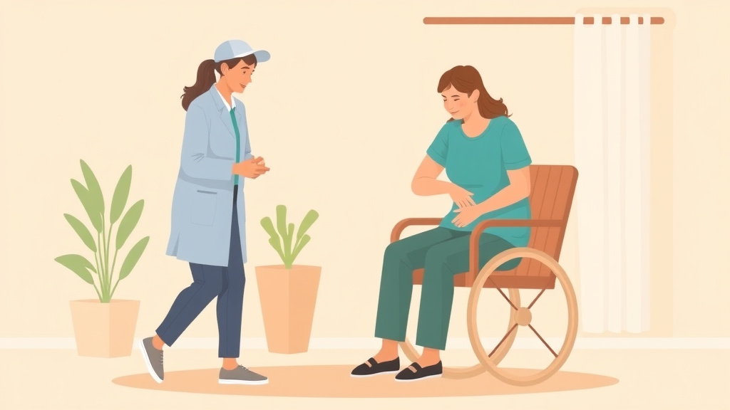A professional illustration depicting caregiver Injury Prevention Lifting