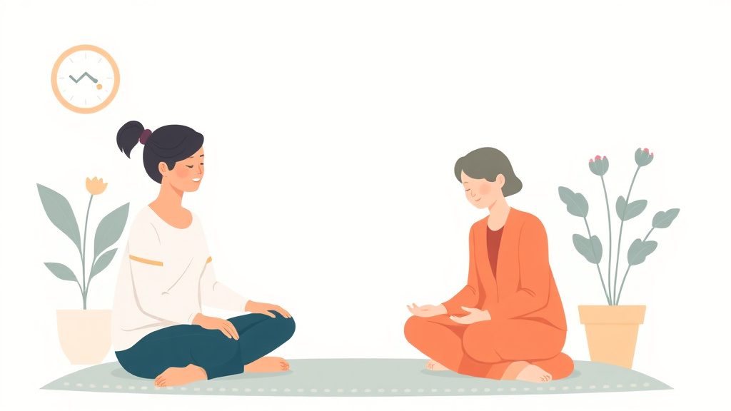 A professional illustration depicting caregiver Meditation and Mindfulness