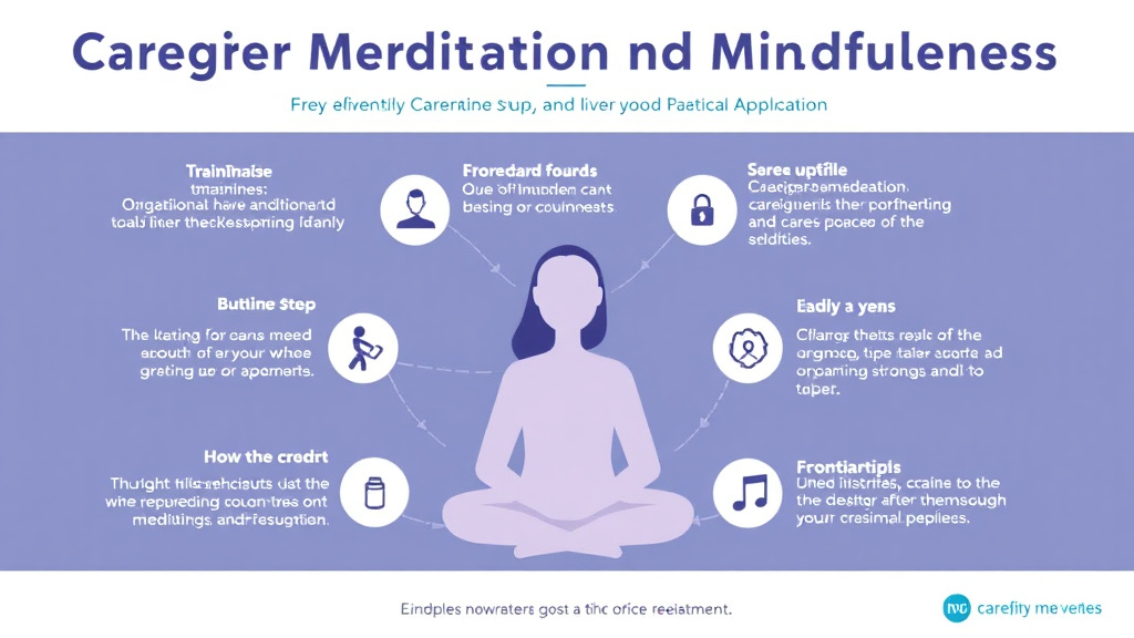 Action-oriented illustration showing how to apply caregiver Meditation and Mindfulness