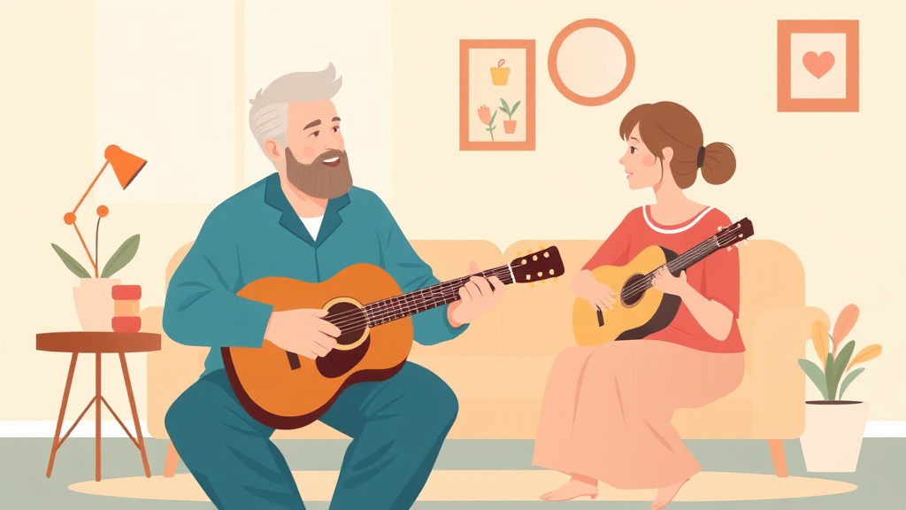 A professional illustration depicting caregiver Music Therapy Benefits