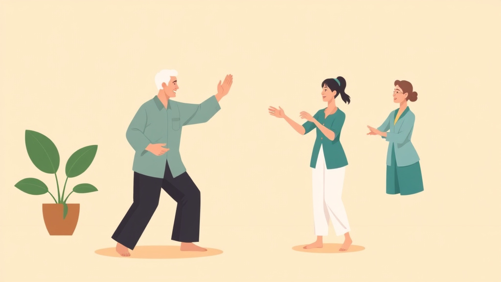 Illustration breaking down the fundamentals of caregiver Tai Chi Benefits
