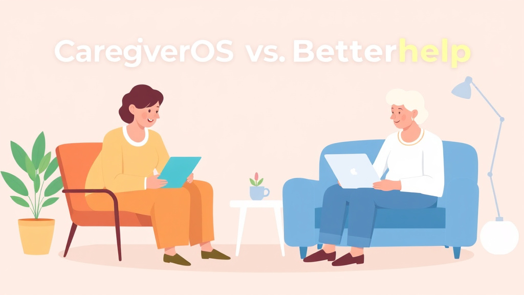 An informative visual explaining caregiverOS vs. Betterhelp for Caregivers for beginners and professionals