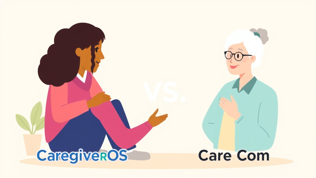 An informative visual explaining caregiverOS vs. Care Com Comparison for beginners and professionals
