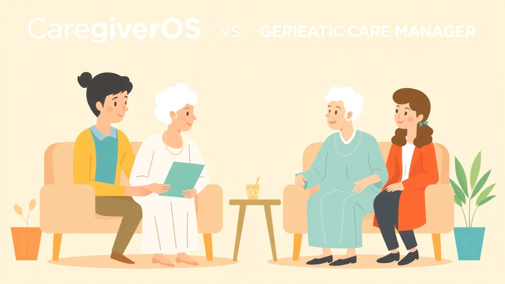 Clear illustration of caregiverOS vs. Geriatric Care Manager with supporting details