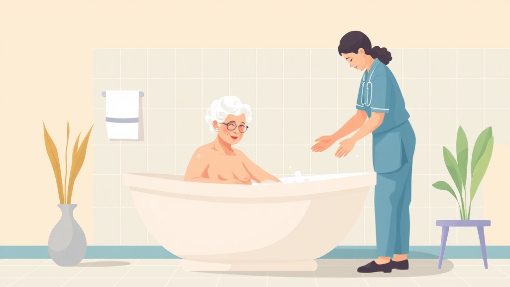 Clear illustration of bathing an Elderly Parent Step by Step with supporting details