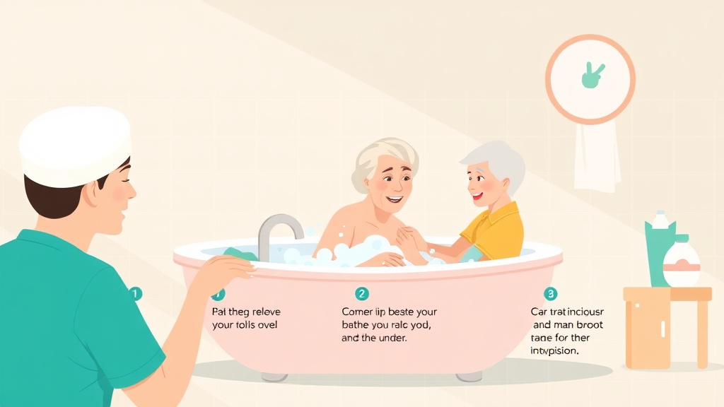 Process flow illustration for putting bathing an Elderly Parent Step by Step into action