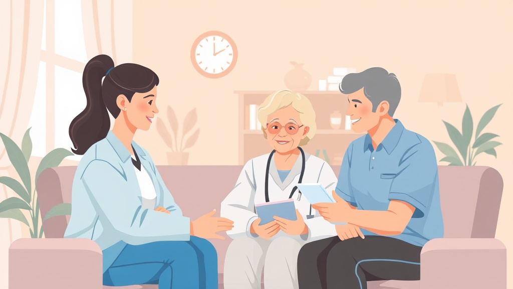 A professional illustration depicting communicating with Home Care Workers