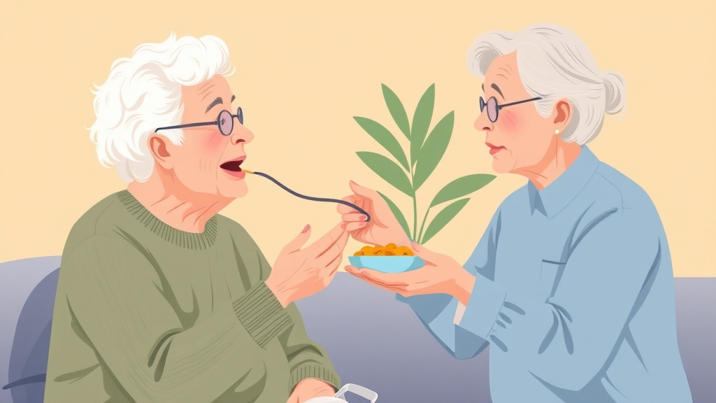 Visual overview of feeding an Elderly Parent with Dysphagia with key concepts highlighted