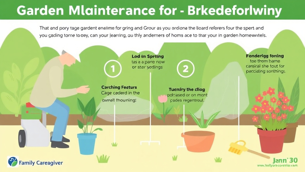 Action-oriented illustration showing how to apply garden Maintenance for Elderly Homeowners