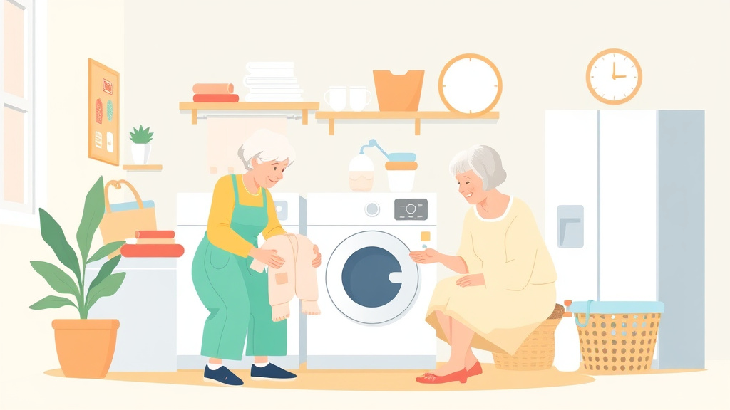 A professional illustration depicting laundry Assistance for Aging Parents