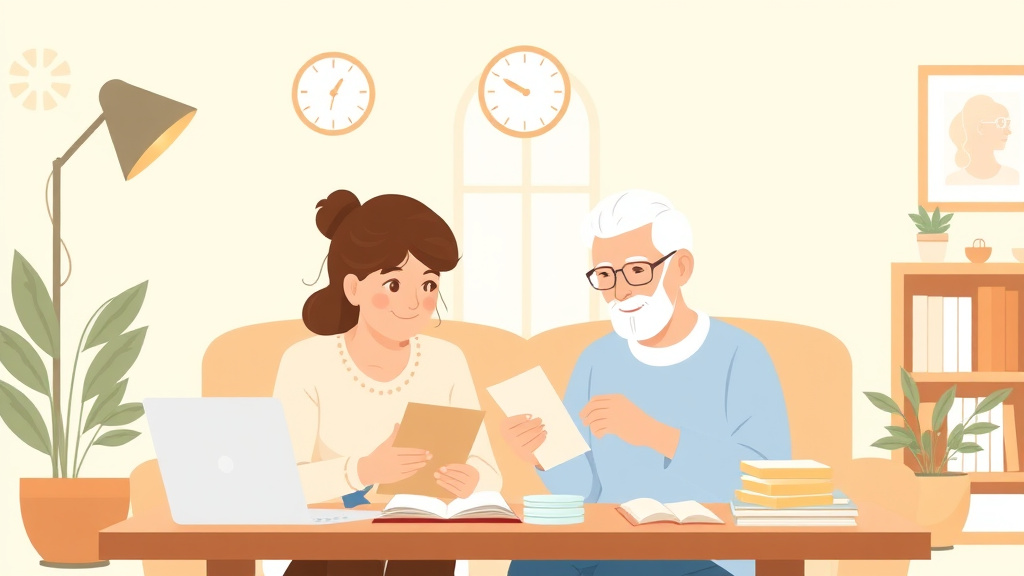 A professional illustration depicting managing Elderly Parent Finances Daily