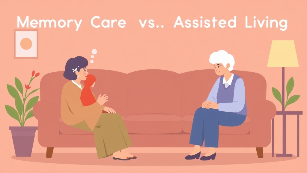 Educational graphic covering the essentials of memory Care vs. Assisted Living