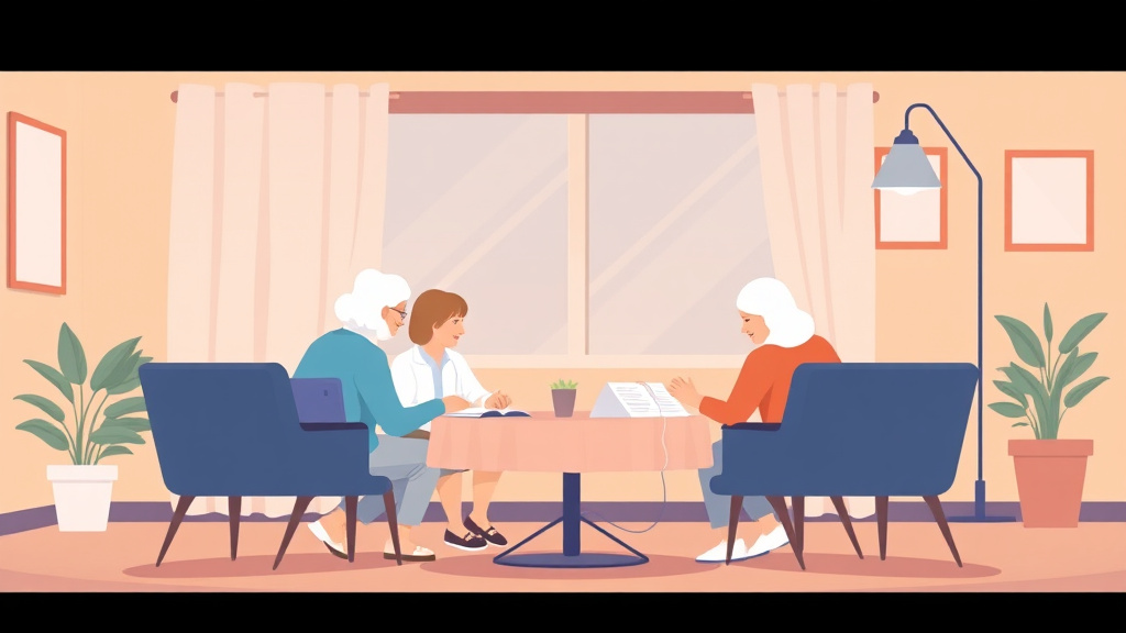 A professional illustration depicting nursing Home Care Plan Meetings