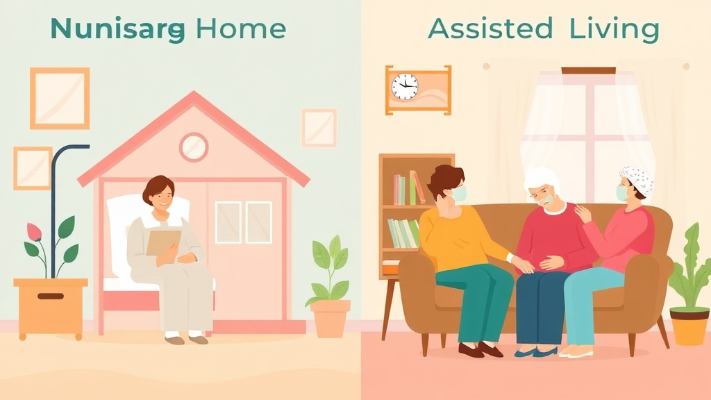 Illustration breaking down the fundamentals of nursing Home vs. Assisted Living