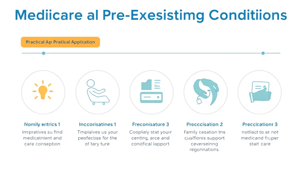Action-oriented illustration showing how to apply medicare and Pre Existing Conditions